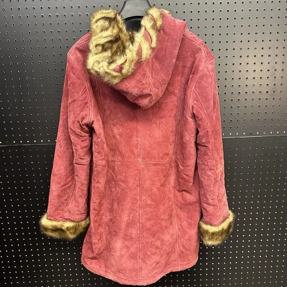 Vintage Dennis Basso Women's Burgundy Suede Leather Faux Fur Lined Coat Medium - Picture 7 of 11
